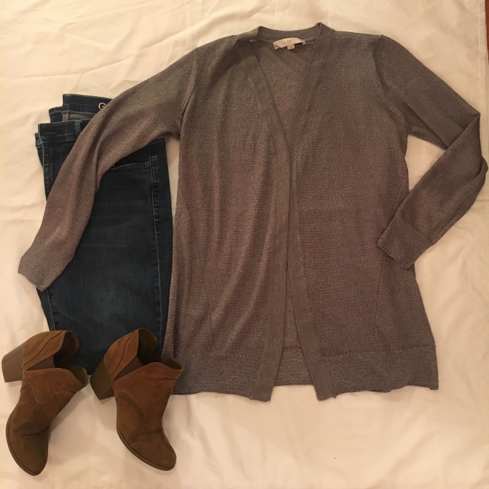 The Loft shimmer/metallic  open cardigan